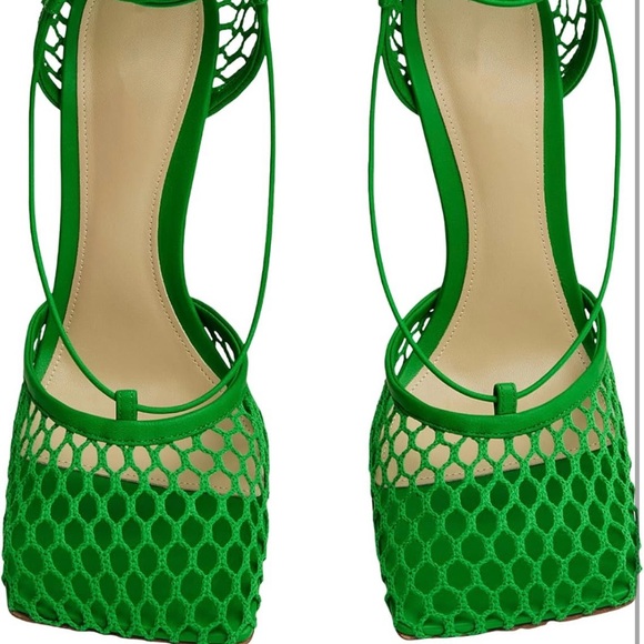 Lace-Up Fishnet Mid High Heel Sandals - Size 10 - Picture 4 of 5